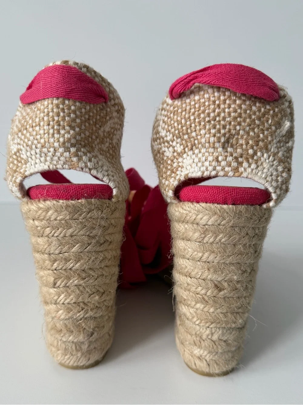 Castañer Carina Espadrille Wedge Sandals in Red/Pink, Size 37 / US 6.5